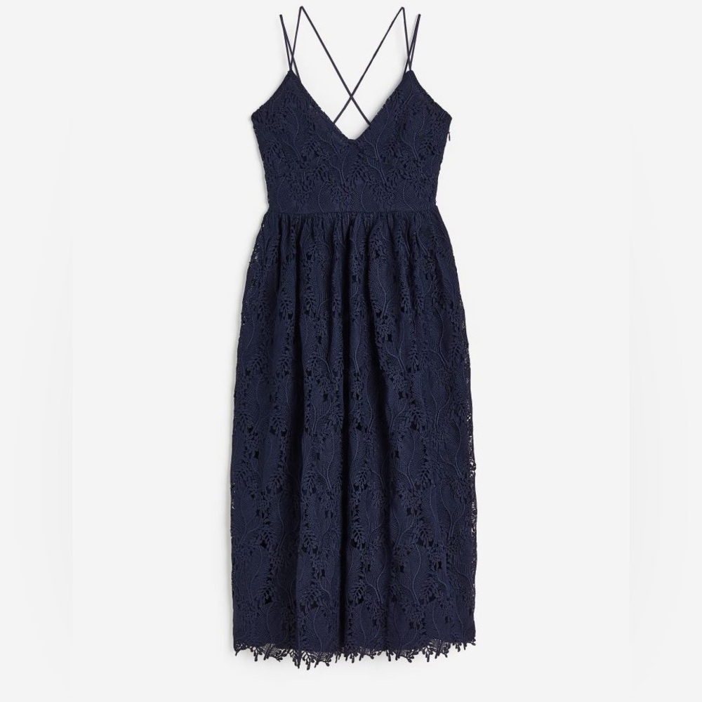 NWT Navy H&M V-neck lace midi dress